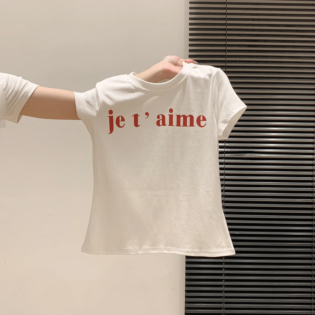 白色字母印花短袖T恤女2025夏季新款百搭韩系简约情侣款显瘦上衣