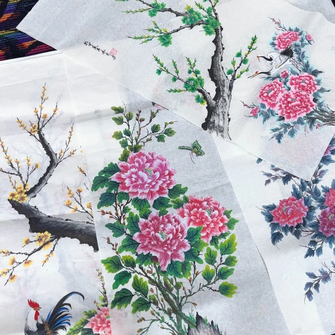 国画华*周芳莲三尺花鸟朱