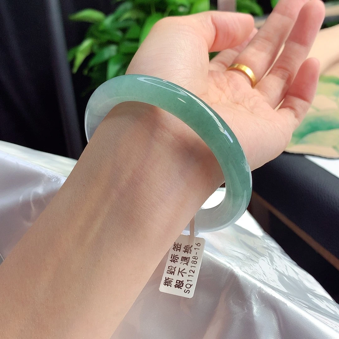 未镶嵌手镯翡翠58-59圈口冰湖绿半山水捡漏镯13号