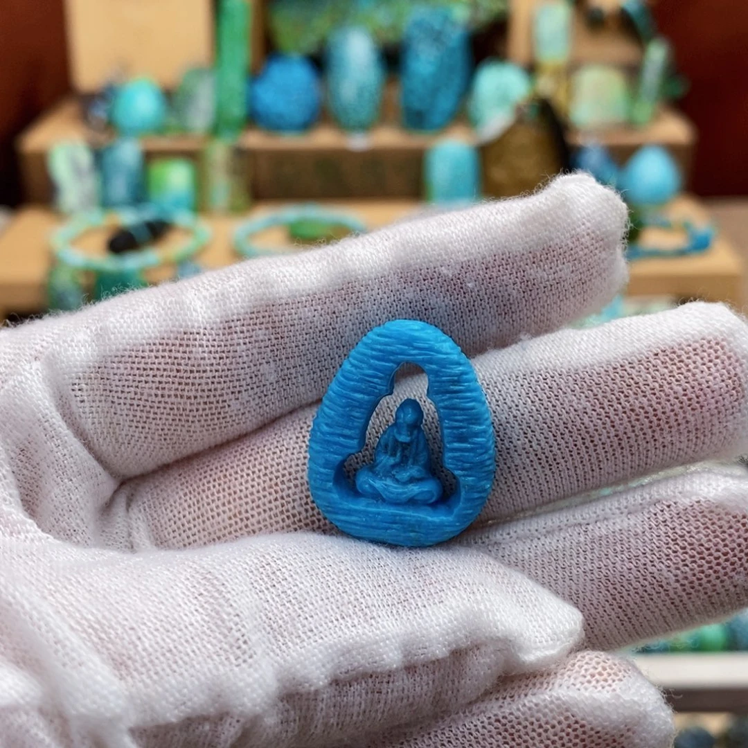 定制绿松石玉华蓝镂空雕刻