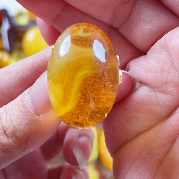 琥珀银S925镶嵌裸石戒指