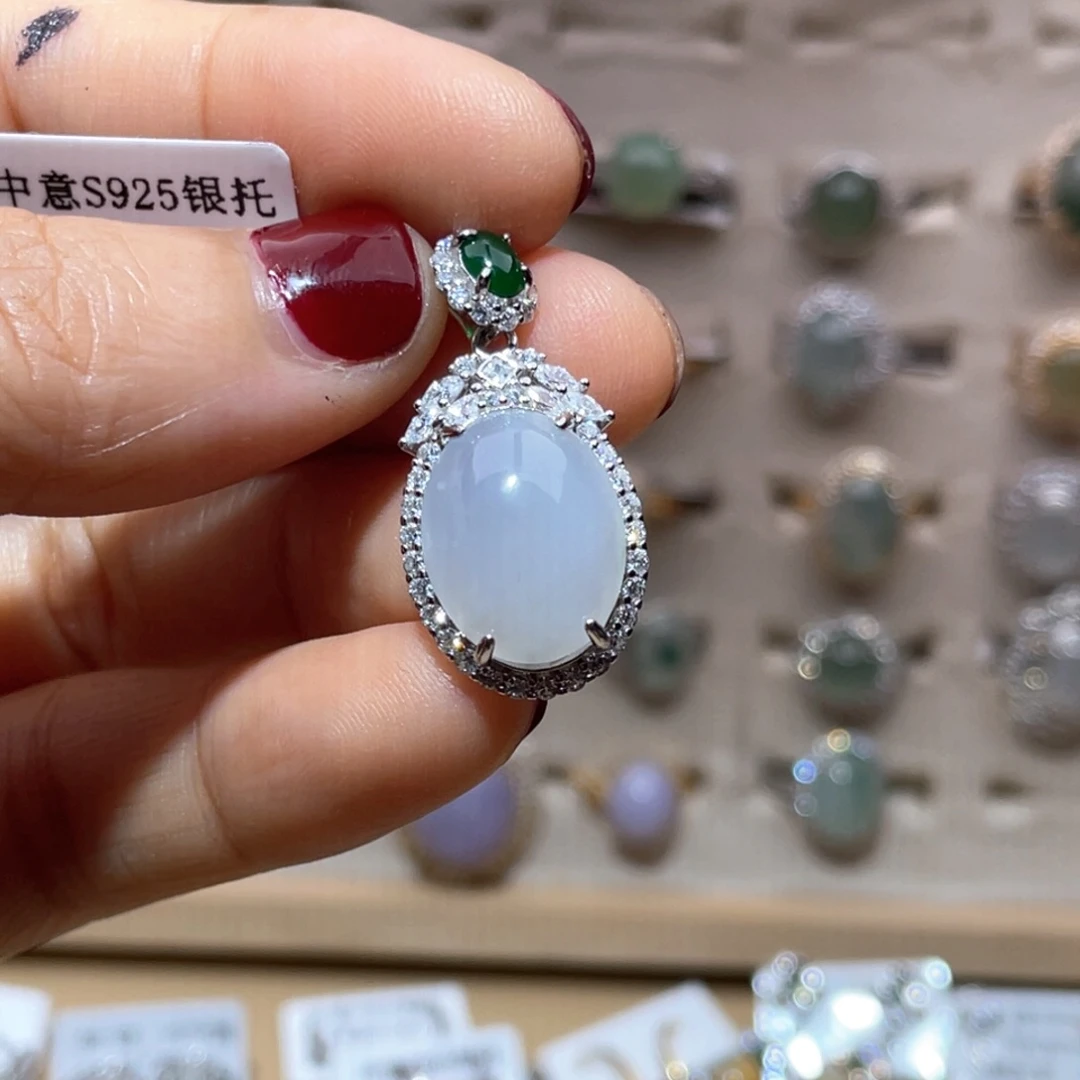 吊坠(不含链)银S925镶嵌翡翠
