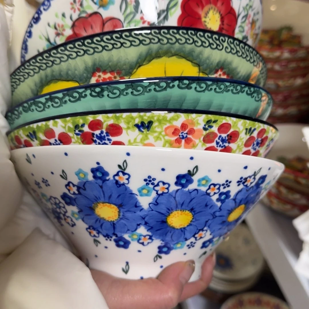 陶瓷8英寸斗笠大面碗5只，看图各一色