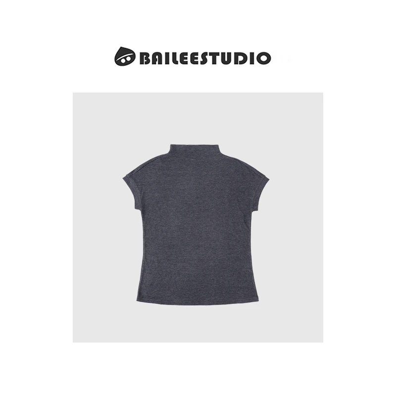 【柏栗良品】2025夏季新品~简约小立领短袖百搭T恤E810