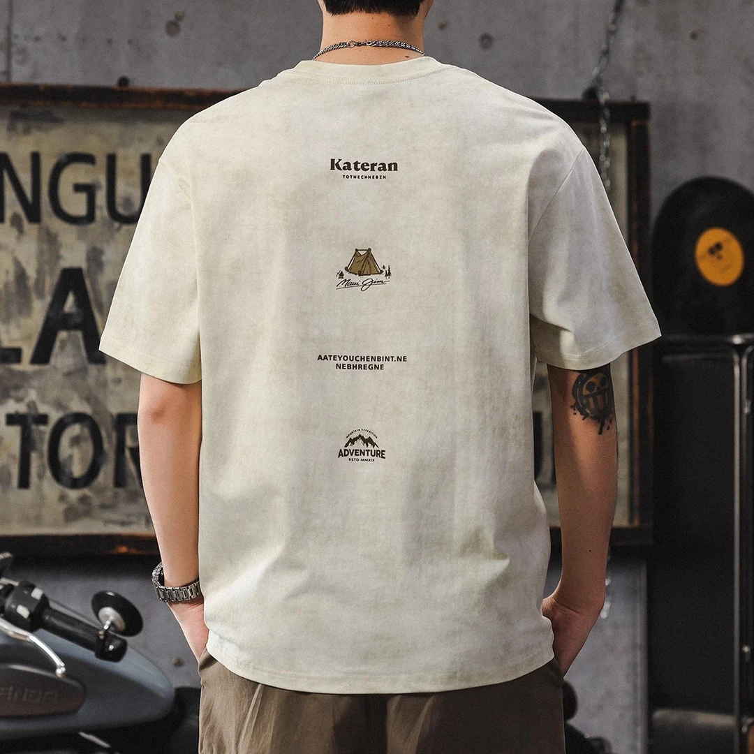 Moleubak 潮流重磅短袖t恤男美式复古云染印花圆领高级感宽松大码