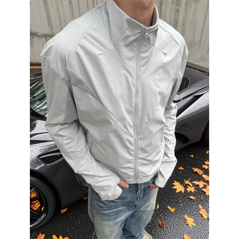网眼原纱美式立领防晒衣男夏季休闲运动跑步轻量透气显瘦防晒外套