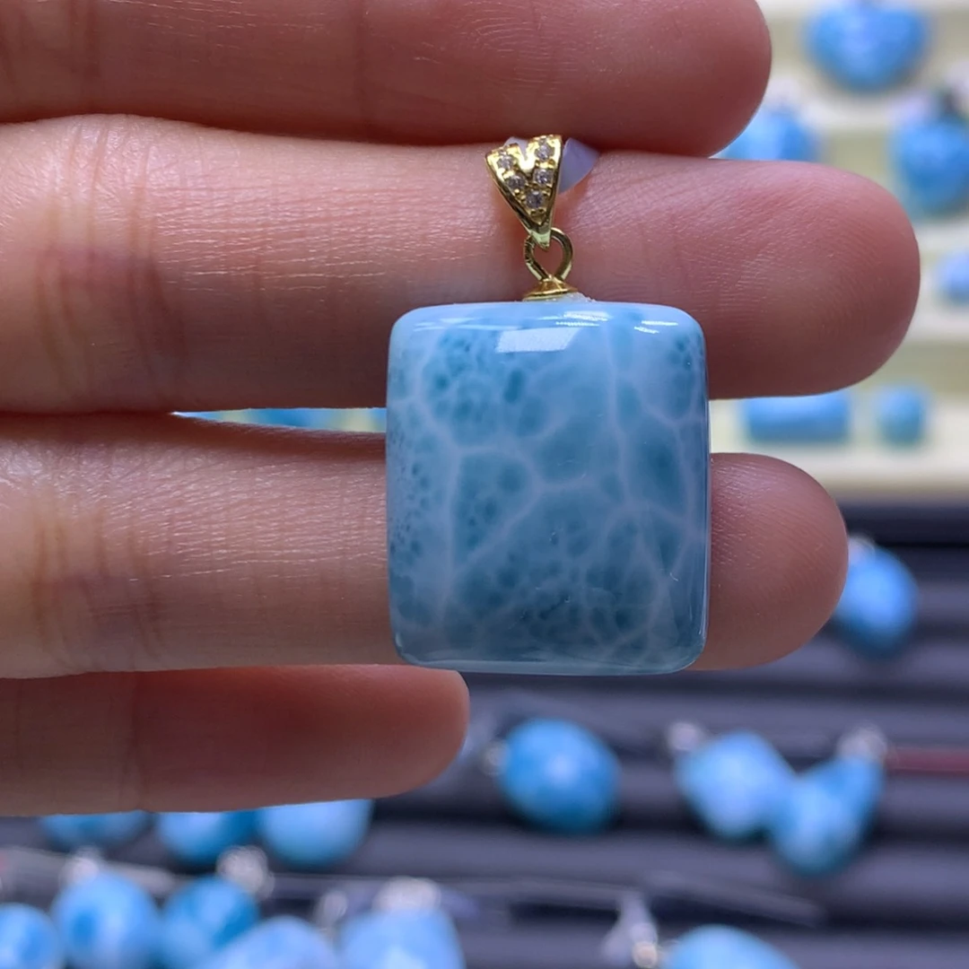 针钠钙石（海纹石）银S925镶嵌吊坠(不含链)无事牌吊坠色差略异