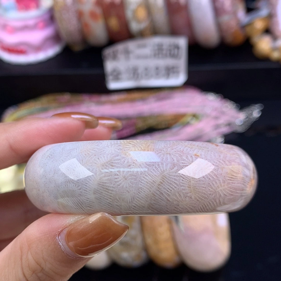 【闪购商品】未镶嵌手链硅化珊瑚（珊瑚玉）白紫底虫52.2（63号）