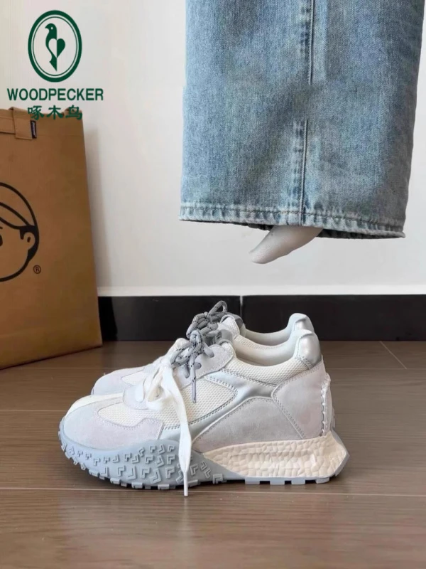 啄木鸟小个子内增高7cm德训鞋女2025春季新款松糕厚底休闲阿甘鞋