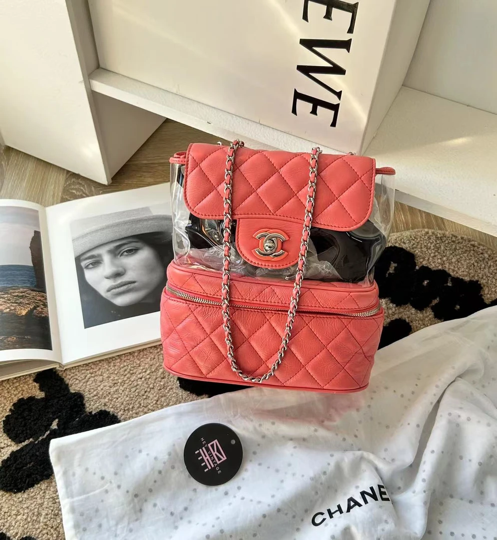 95新 Chanel/香奈儿 粉色pvc斜挎单肩包 25开 22cm 11708756