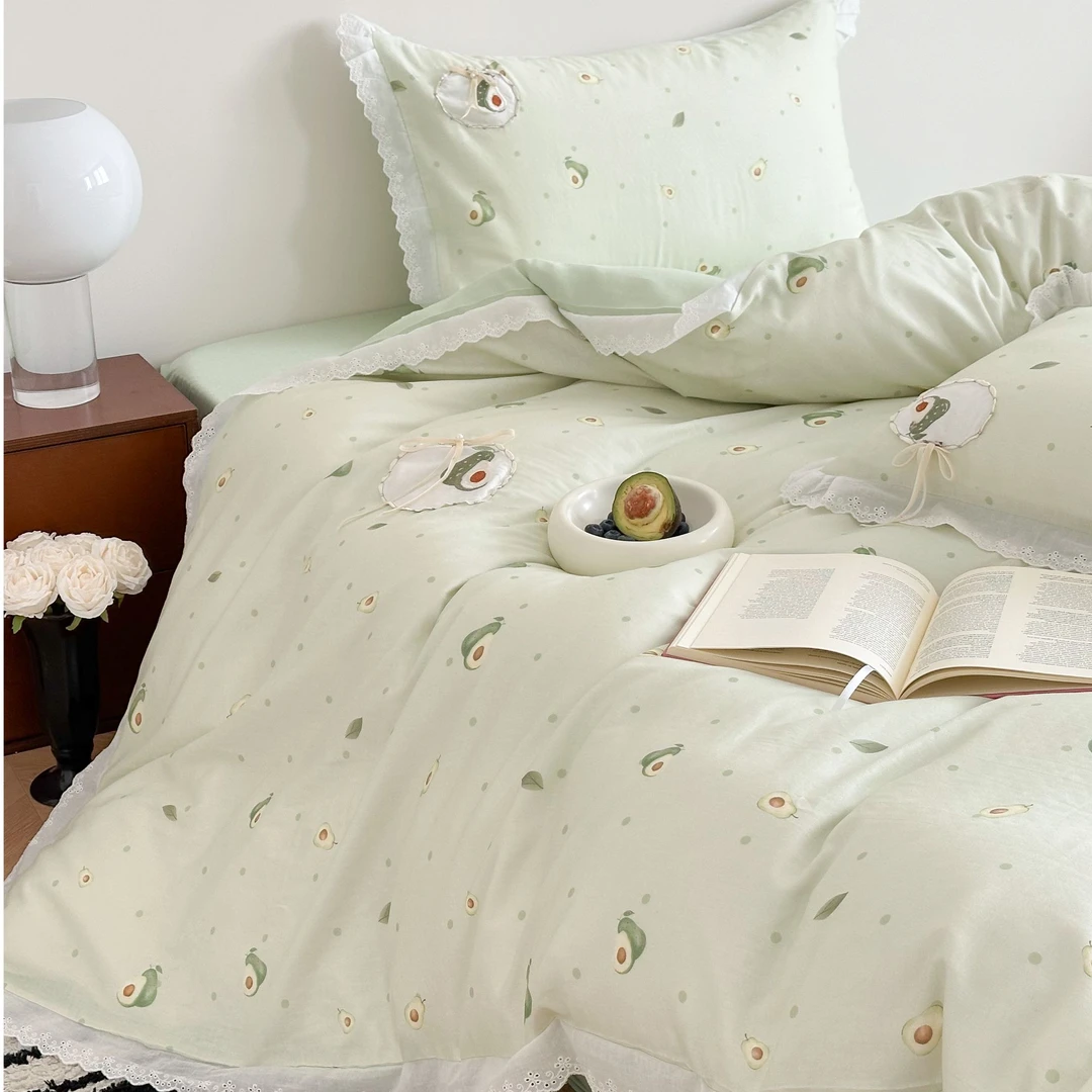 美玲  牛油果酪酪 全棉双层纱花边三件套四件套设计师款