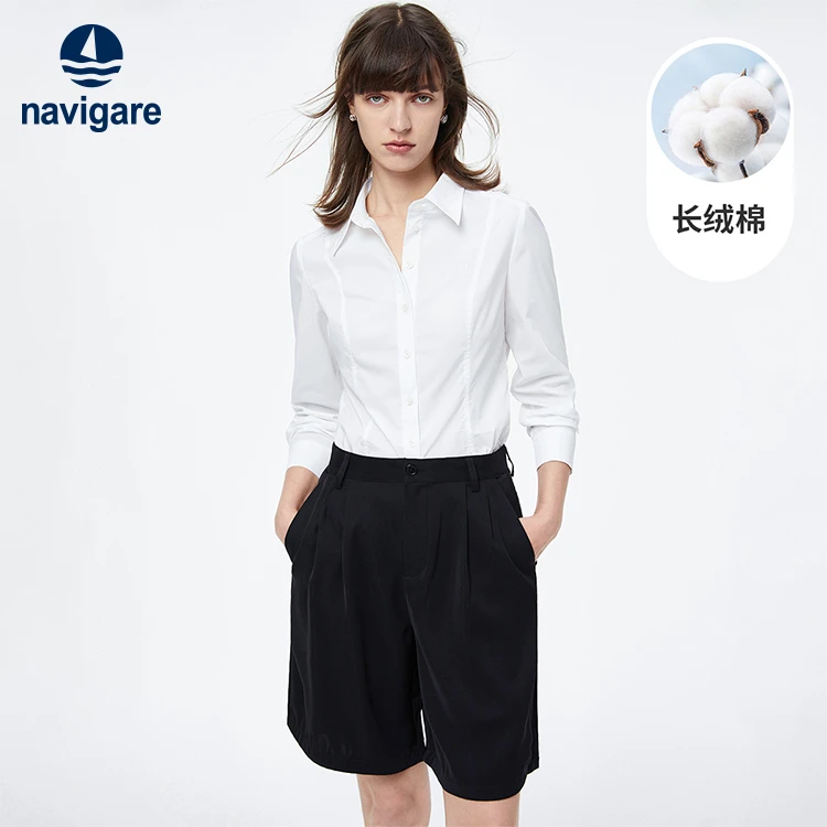[干练简约]navigare意大利小帆船春秋通勤衬衫女士修身长袖衬衣