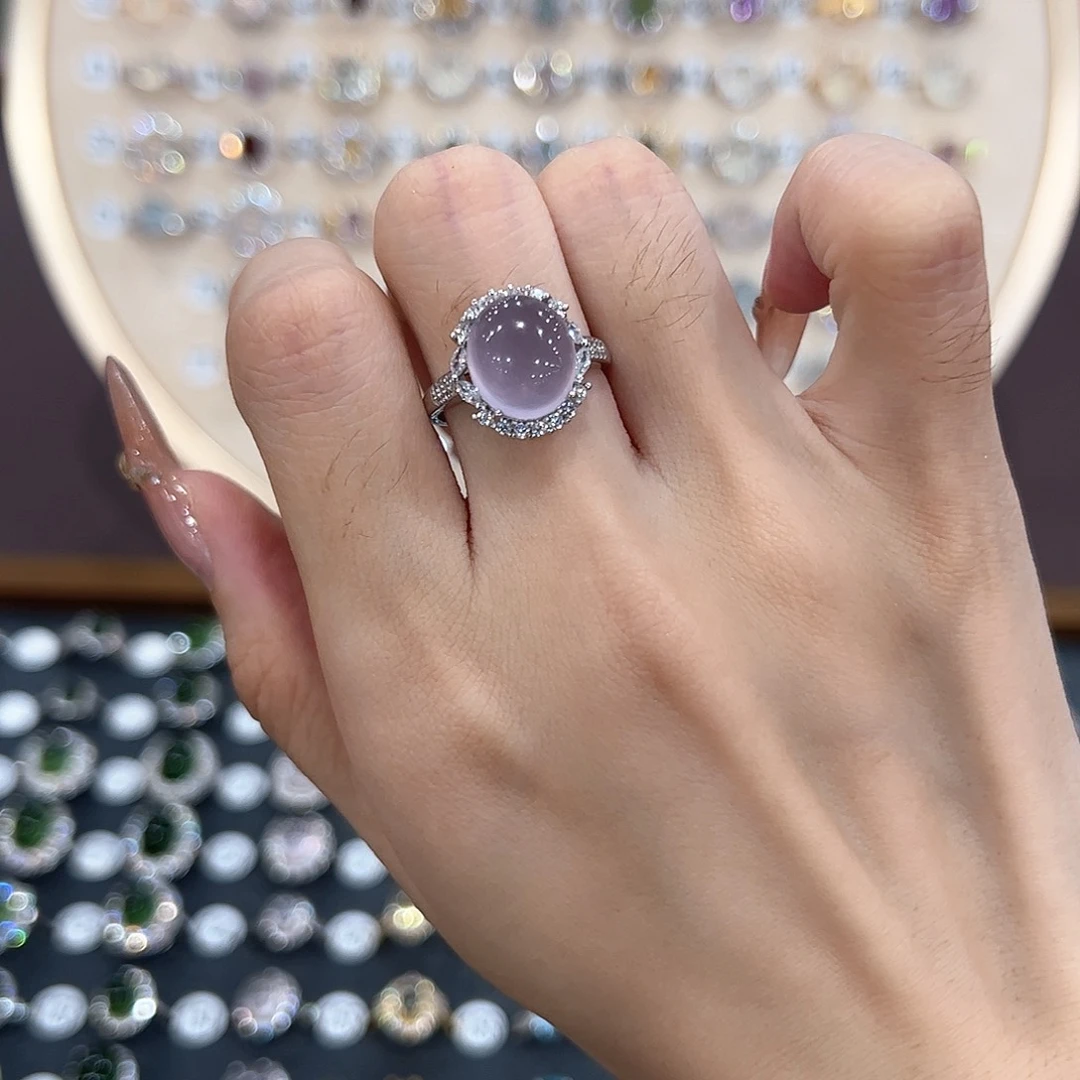 蛇纹石玉银S925镶嵌戒指一*瓜