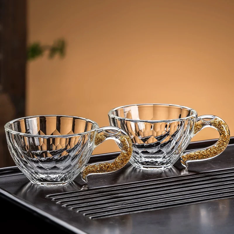 「买一送一」玺宴高端金箔水晶切面高档轻奢小号家用主人杯茶杯茶具