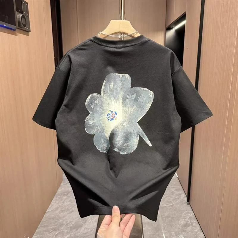 夏季新款男士短袖T恤简约彩绘印花圆领上衣休闲半袖潮牌男打底T恤