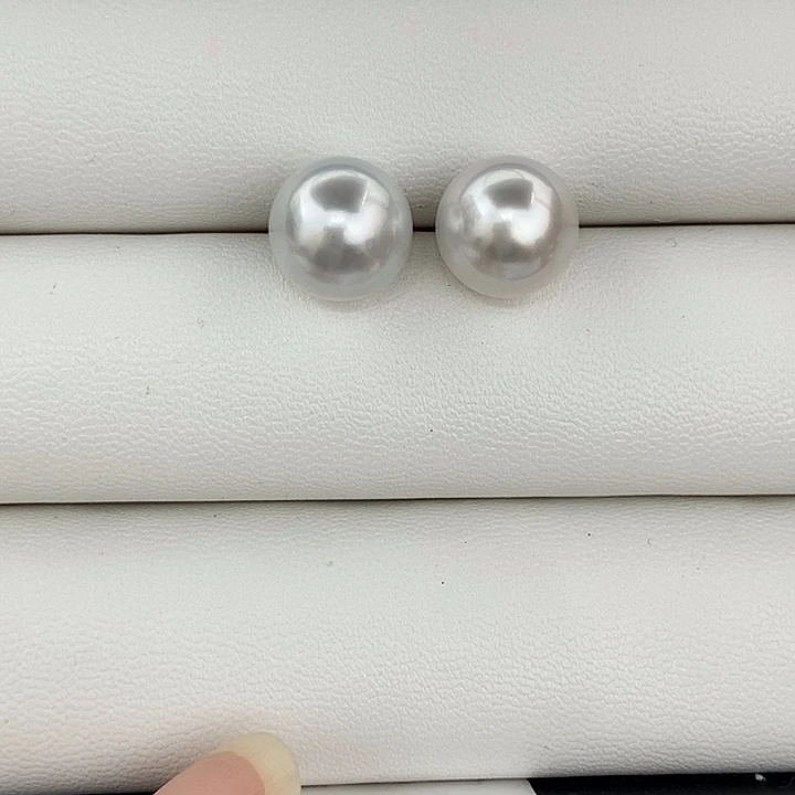 银S925镶嵌耳饰海水珍珠澳白10-11mm