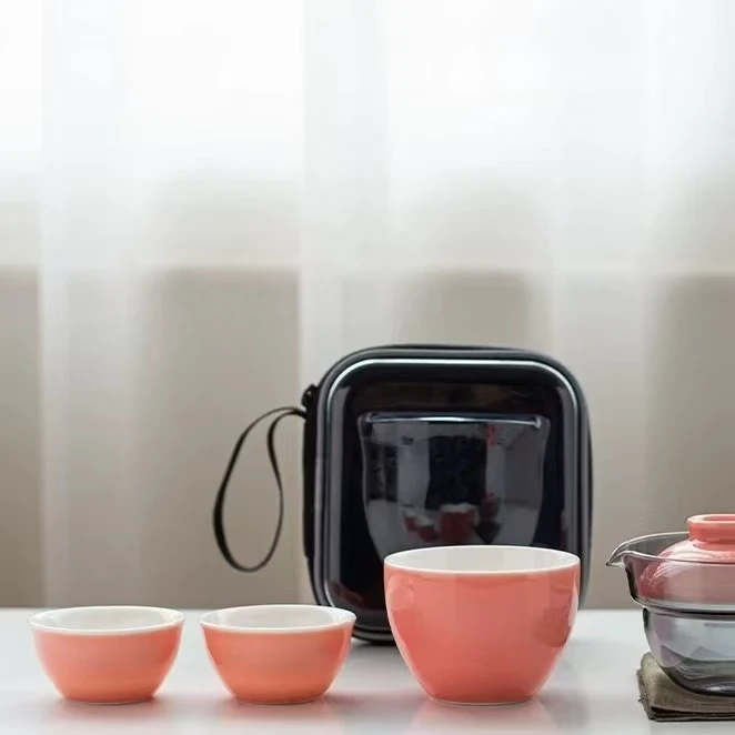G粉色陶瓷旅行茶具3013