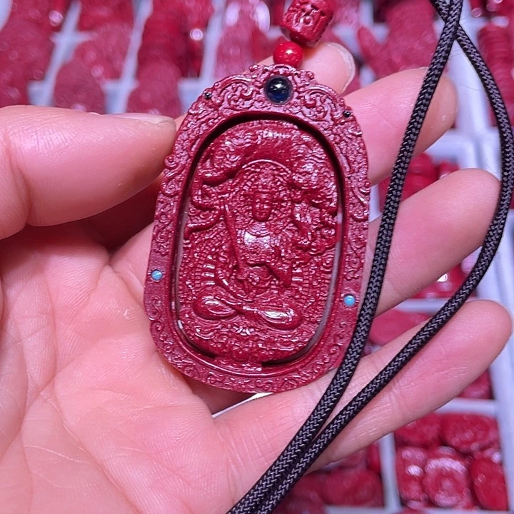 天然辰砂紫金砂牛虎虚空吊坠