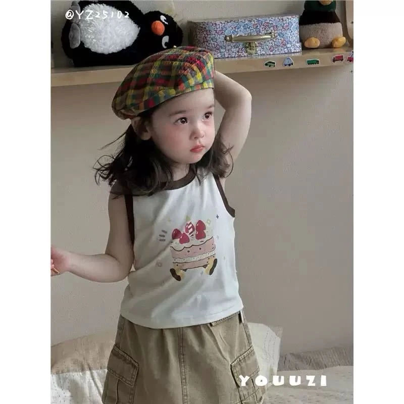 女童夏装韩版卡通吊带女宝夏季修身甜美背心儿童夏款无袖背心Z042
