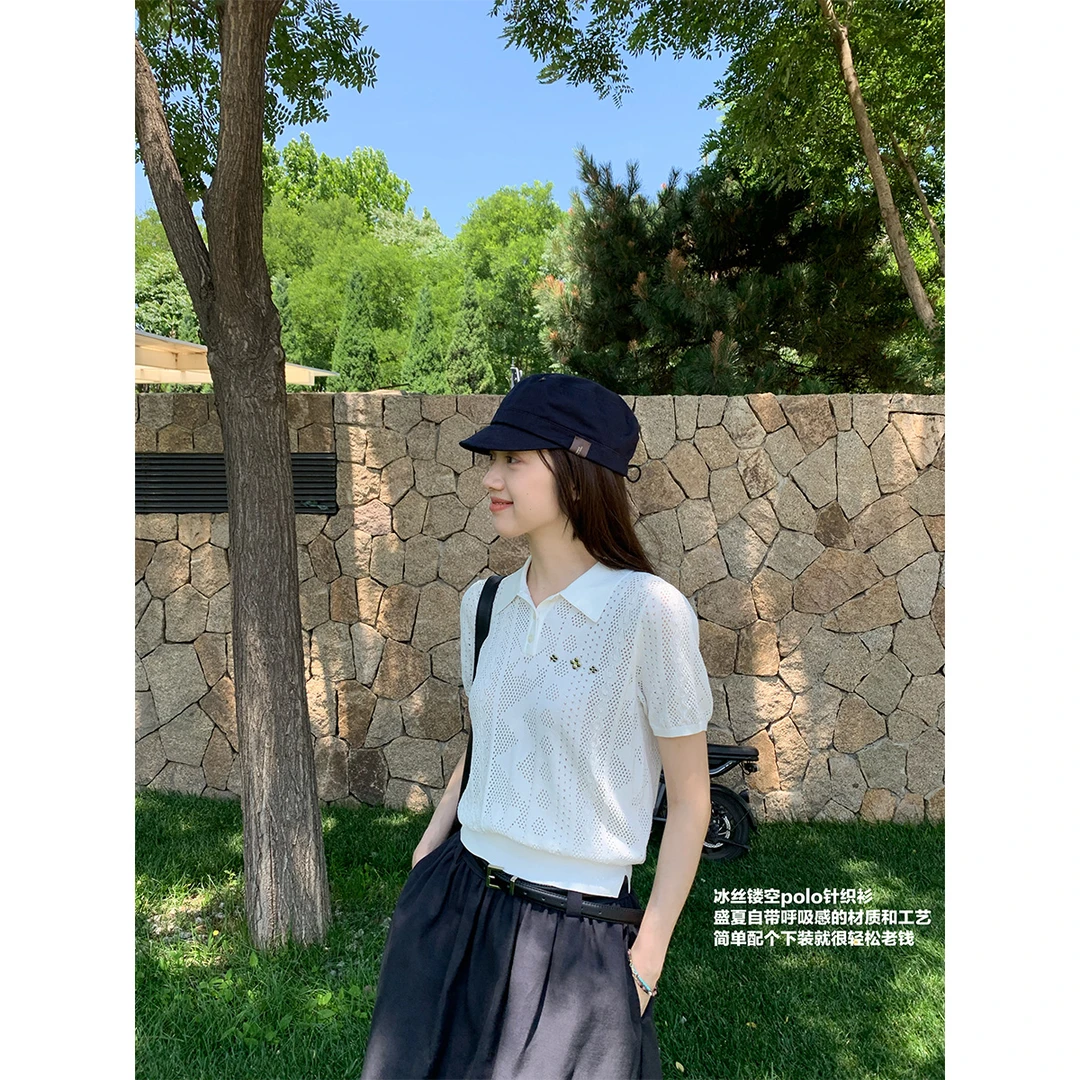 “巴黎留学笔记”镂空polo针织衫506ZZ1