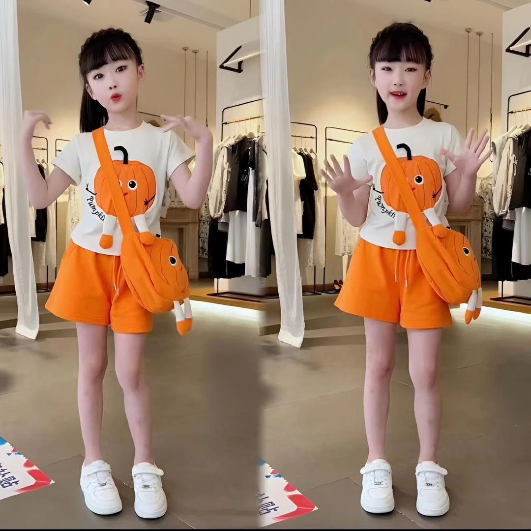 女童夏装套装2025新款儿童洋气时髦女宝宝衣服潮酷短袖短裤两件套