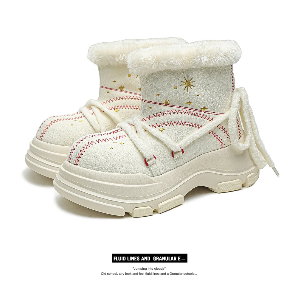 新款雪地靴情侣包头厚底增高保暖绑带雪地靴防水防滑牛皮大头靴子