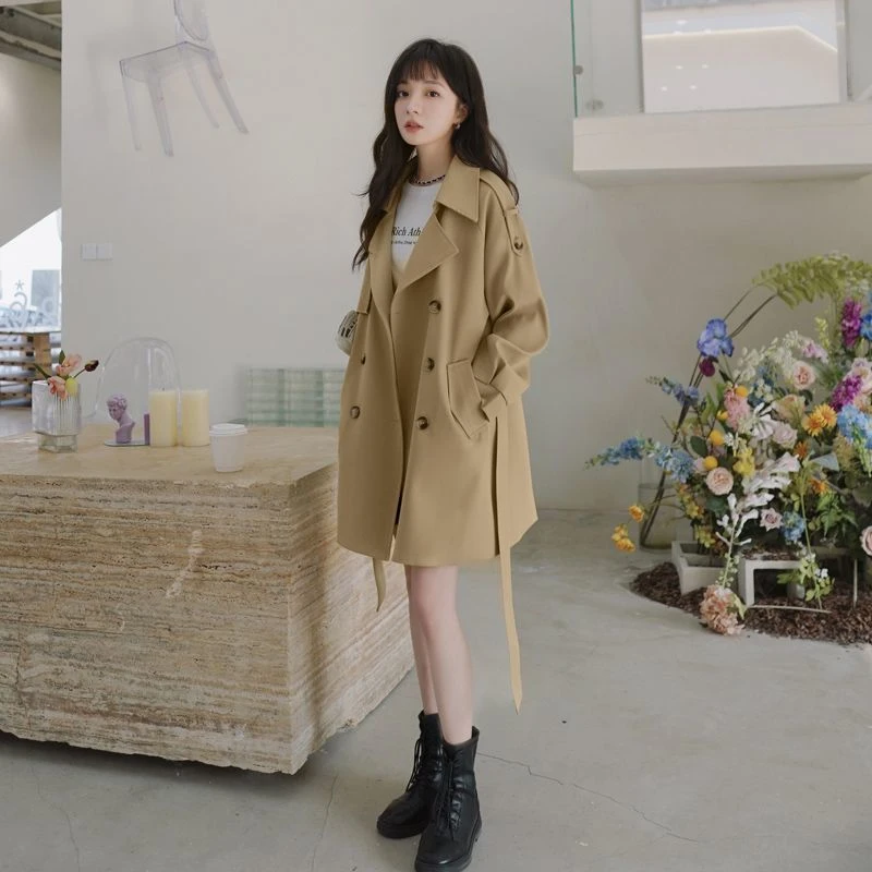 卡其色气质风衣女2025春秋新款小个子夹克大衣英伦风中长款外套