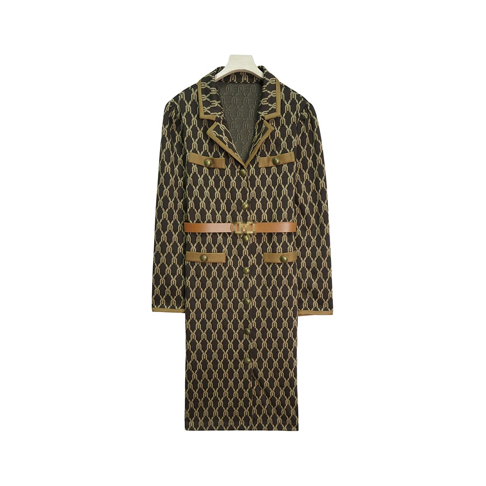 X23156【上新】复古高级感显瘦拼接西装领印花气质连衣裙（送腰带）