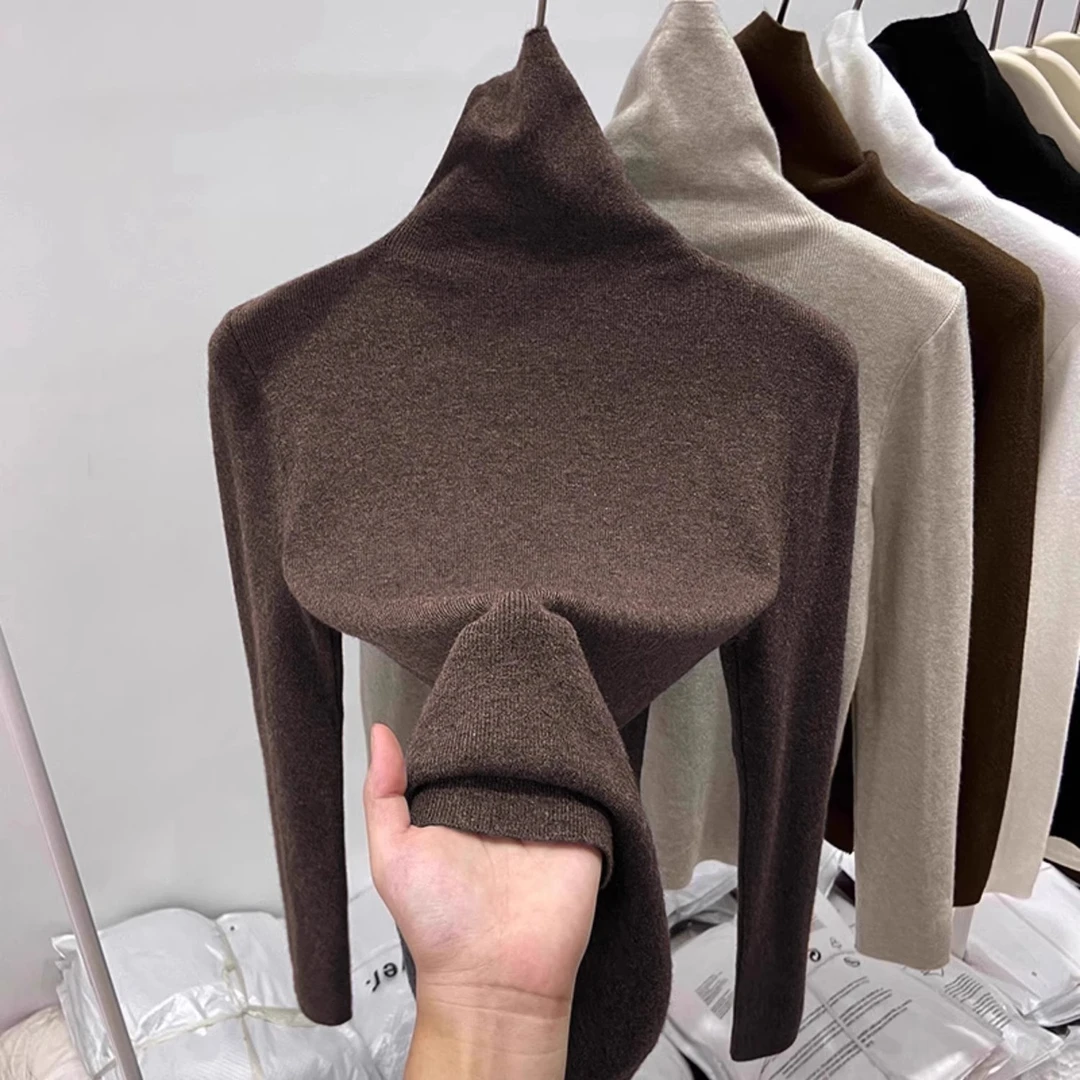 高领软糯打底衫女冬装新款洋气修身显瘦厚款针织内搭堆堆领毛衣潮