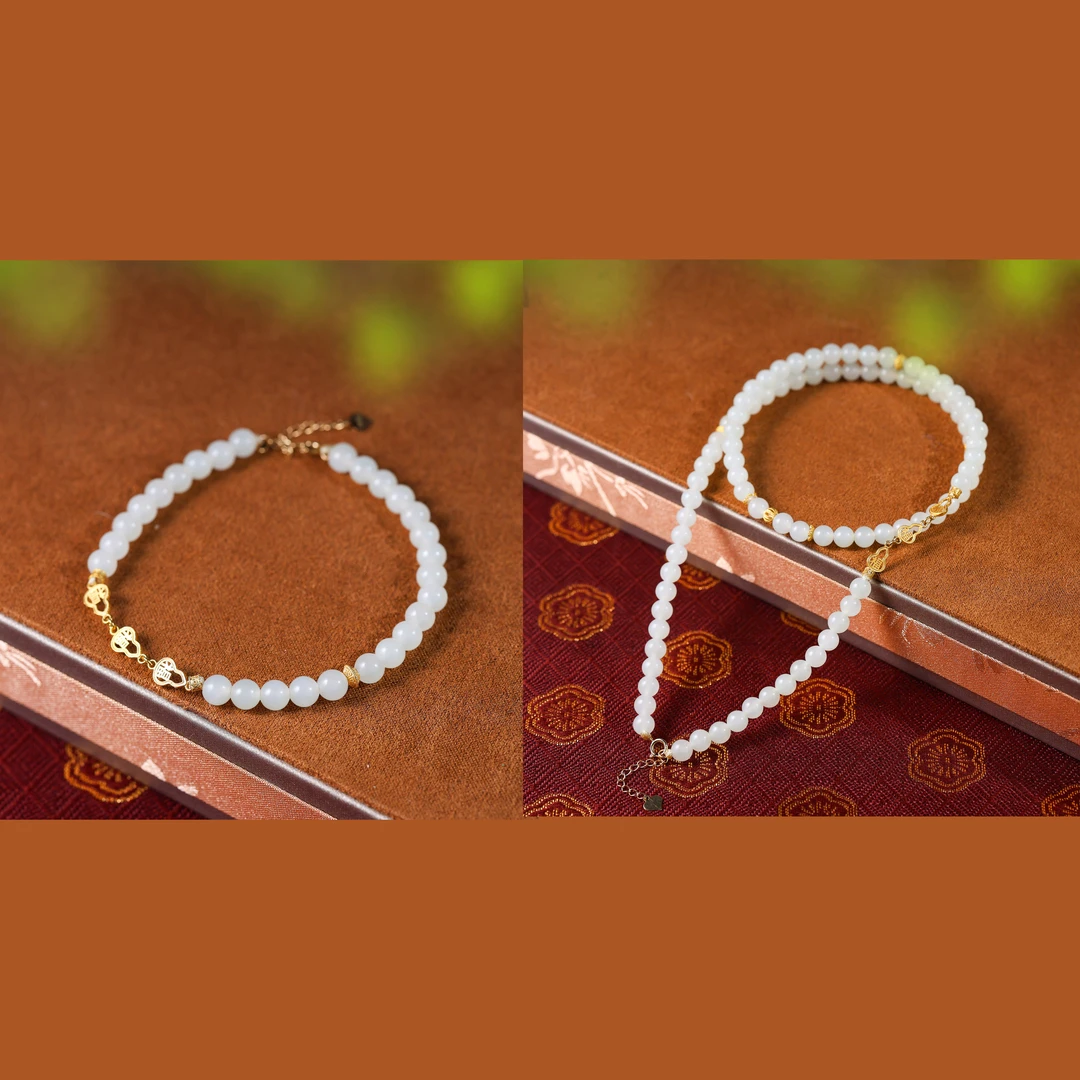 白玉世家和田玉18k金 福运连连白玉套装春日上新礼物和田玉玉石