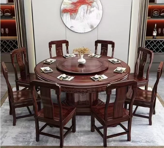 【年货节】中式餐桌轻奢客厅家用简约古典餐厅圆形吃饭桌新中式两用