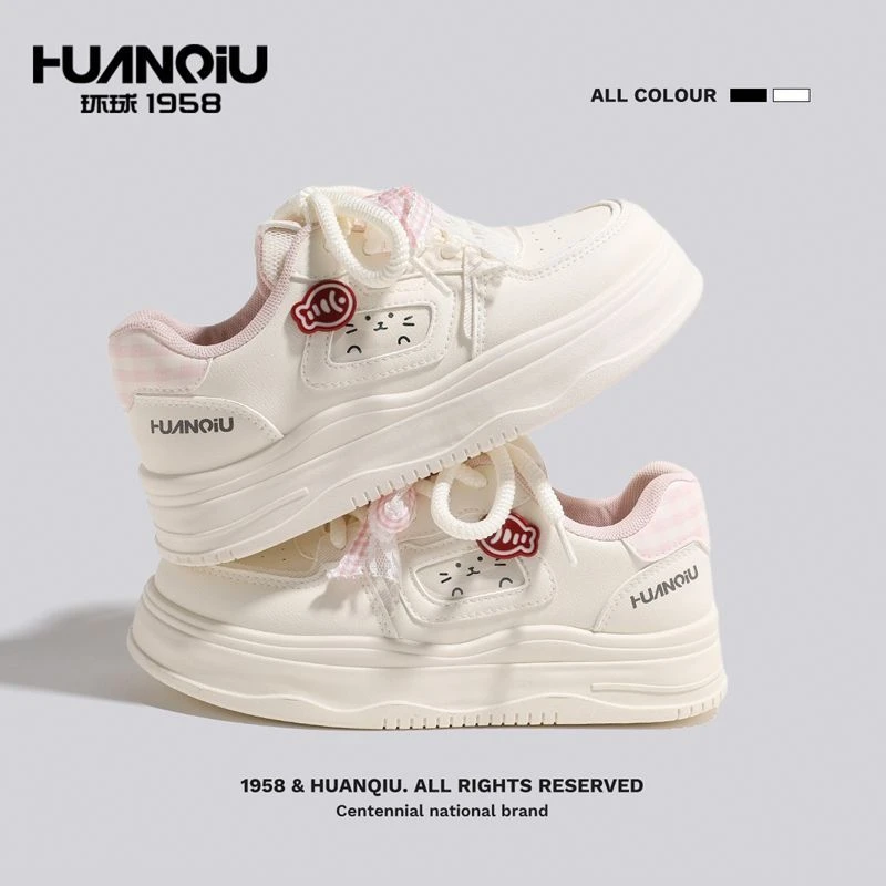 环球百搭蝴蝶结2025秋新款厚底增高小白鞋女运动爆款面包鞋休闲鞋