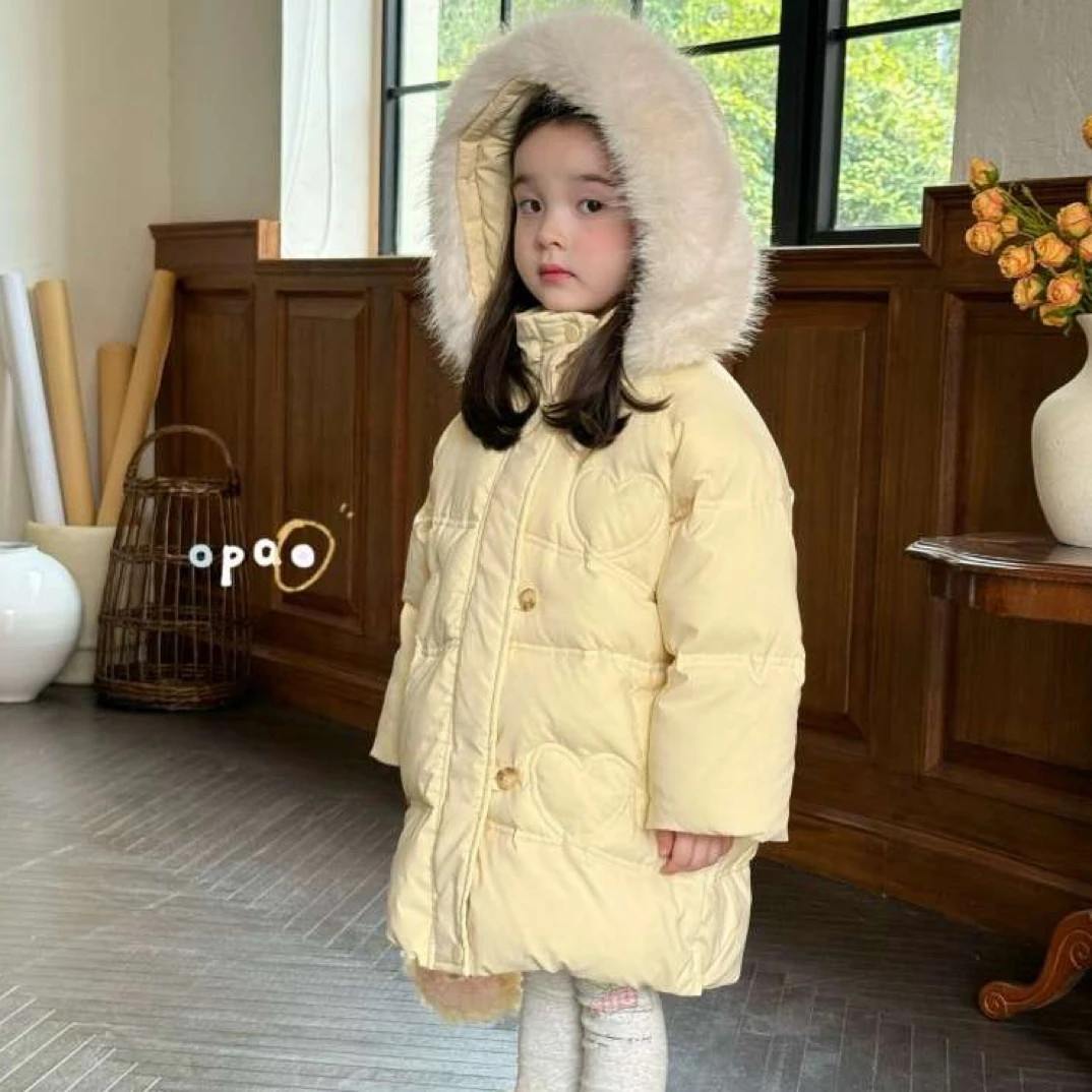 Opao（现货）正版长款羽绒服2025冬季新款大毛领可脱卸爱心厚款童装