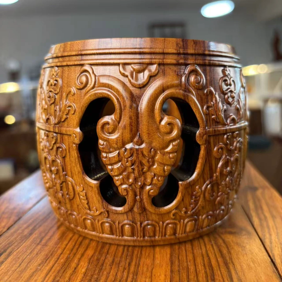 红贵宝中式镂空鼓形笔筒客厅办公室家用摆件尺寸(cm)面上10*高9.7