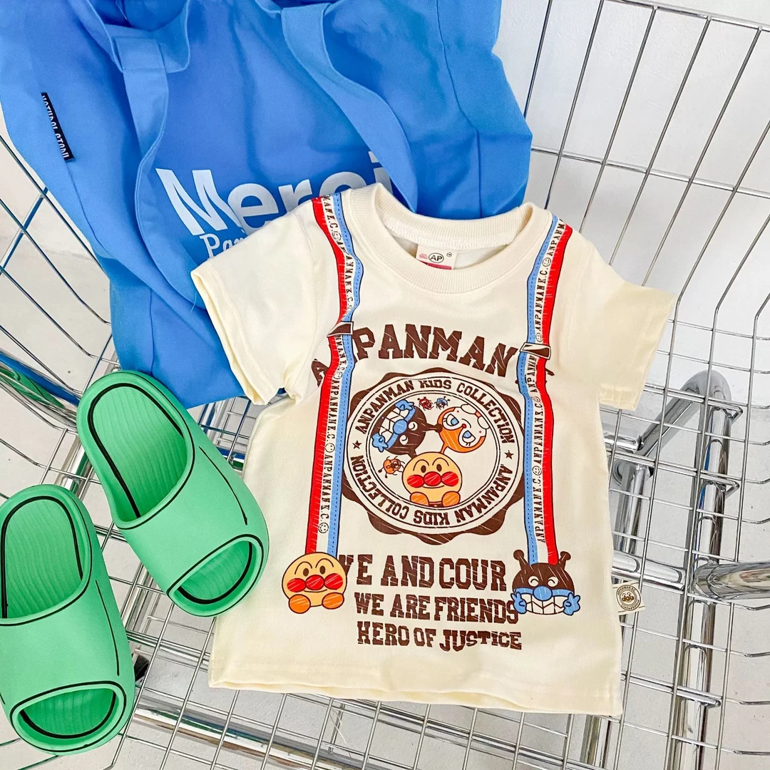 新款夏季纯棉男女童面超背带款印花短袖T