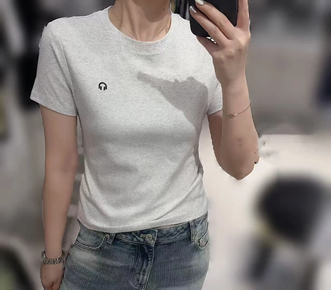 3066夏季新款刺绣耳机时尚显瘦百搭圆领短袖T恤女