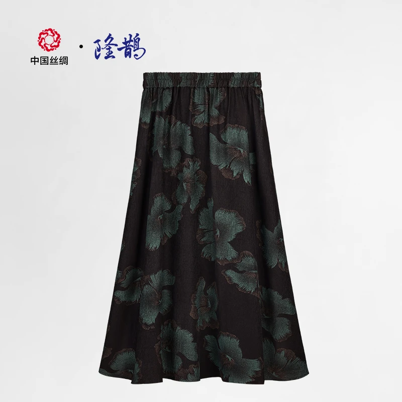 中国丝绸隆鹊『黑底牵牛花』香云纱大摆裙国风时尚日常飘逸舒适透气