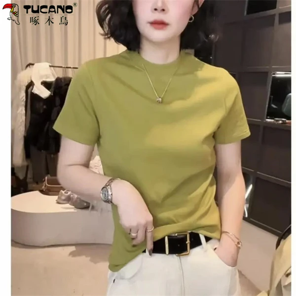 【啄木鳥】2025早春款圆领设计感时尚百搭短袖显瘦上衣款女