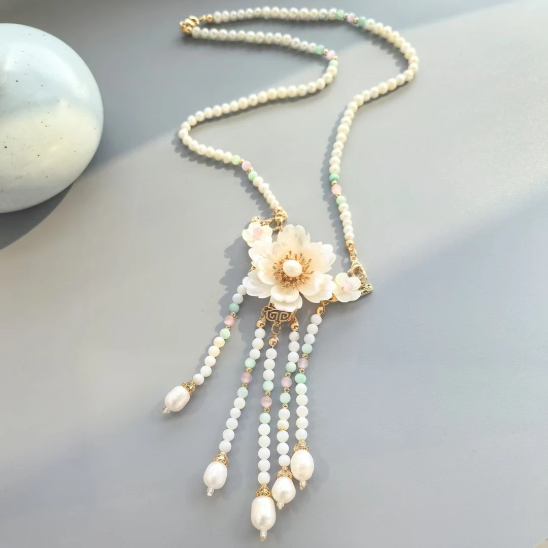 非金属涤纶项链 古风蝶贝璎珞项链