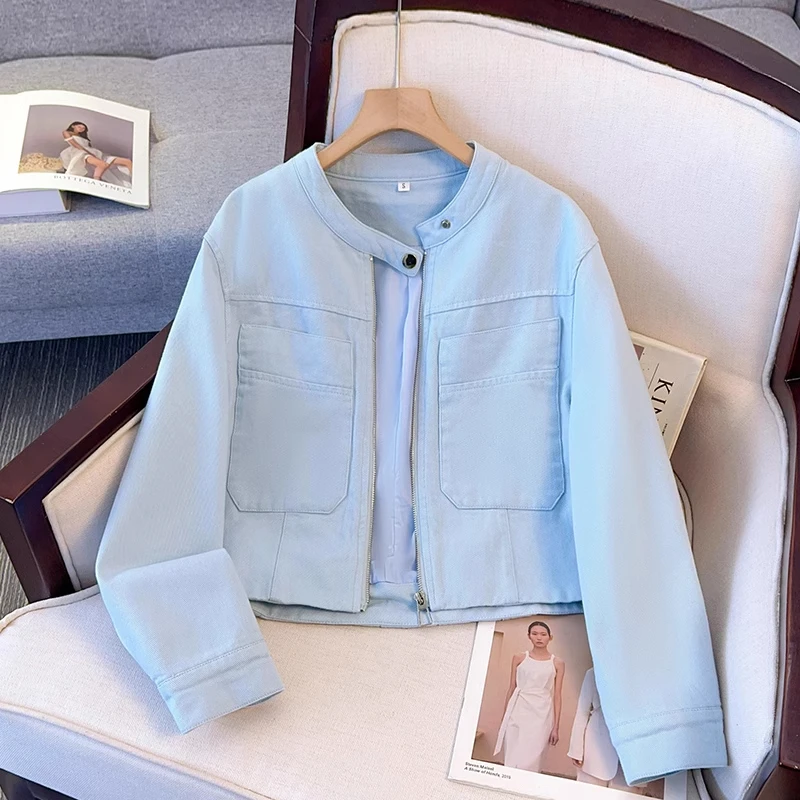 拉夏贝尔显瘦休闲长袖上衣春秋2025新款百搭宽松圆领小香风短外套