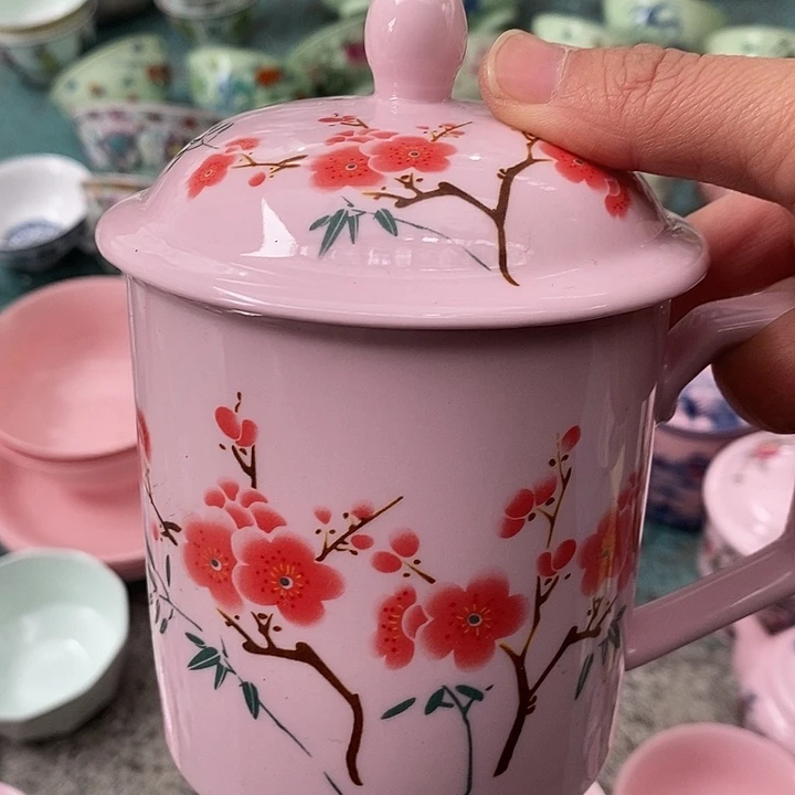 摆件陶红稀土翠竹直筒办公杯