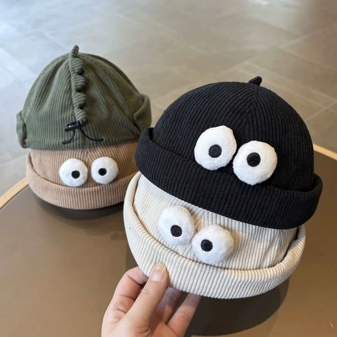 恐龙儿童帽子春秋款灯芯绒地主帽宝宝可爱瓜皮帽男女童帅气套头帽