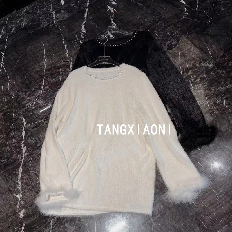 慵懒毛绒版 【夜璀璨】两色毛毛袖口上衣