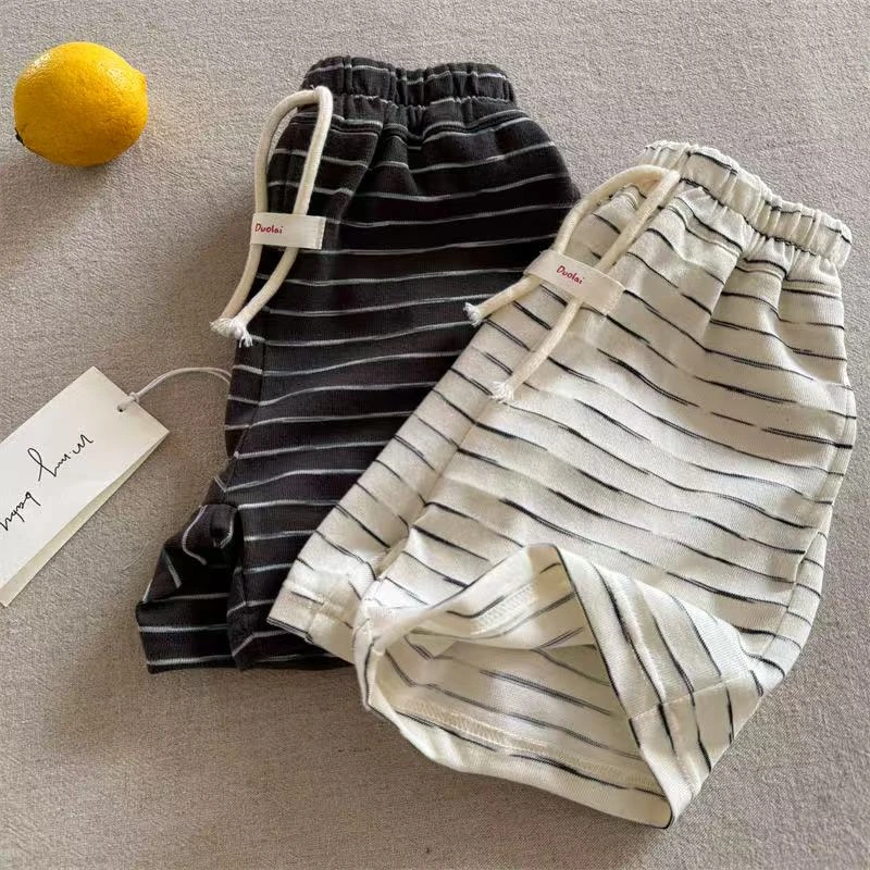 儿童短裤2025夏季新品男女童简约条纹五分裤宝宝百搭短裤潮