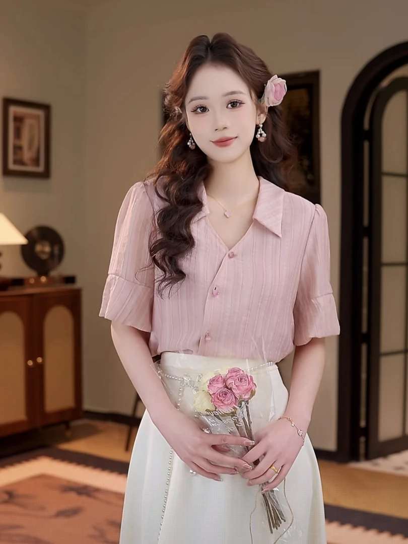 莹莹【花鸾】25新款夏季百搭简约小众显瘦衬衫#4796