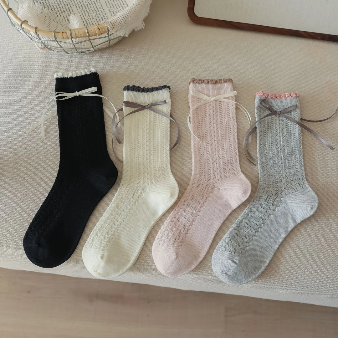 【邻家女孩】网眼棉袜|春夏蝴蝶结堆堆袜芭蕾风韩系ins甜美中筒袜