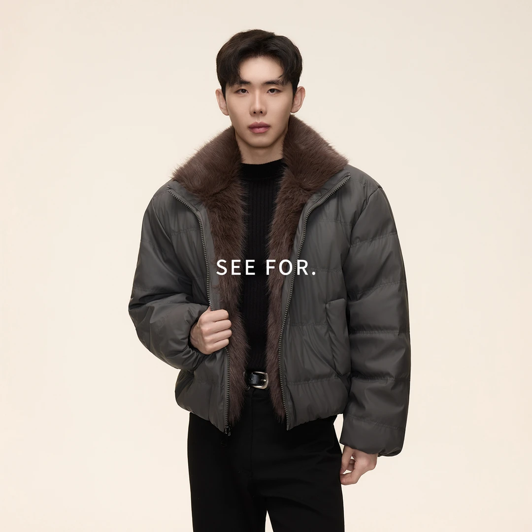 SEE FOR 棕熊座山雕 通体毛绒90白鸭绒羽绒服男冬季加厚保暖外套