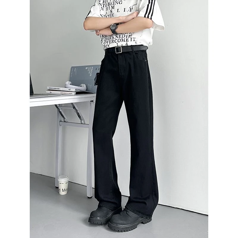 美式夏季薄款微喇裤半松紧腰围显瘦显腿长高街复古痞帅潮男牛仔裤