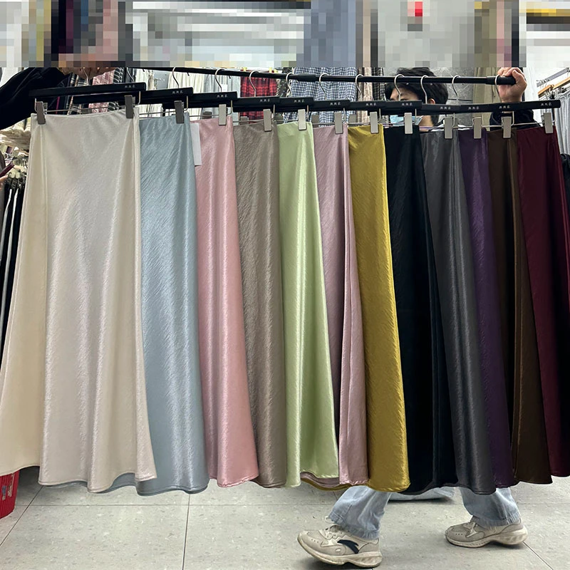 秋季高级气质醋酸缎面鱼尾半身裙小个子女夏2025新款蓝色长裙半裙