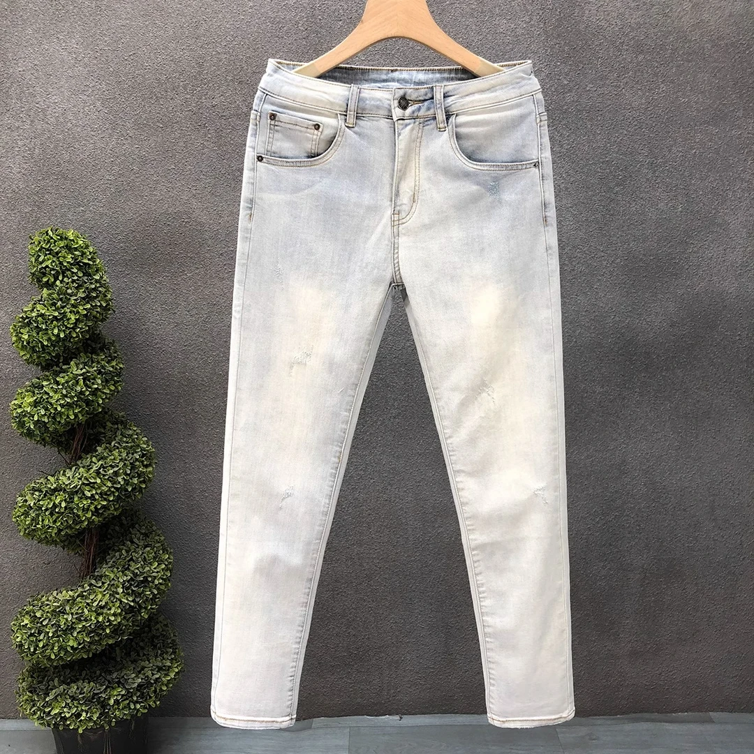 赫柏纪逸2025年新款牛仔裤男潮流痞帅修身小脚裤子男士韩版长裤子
